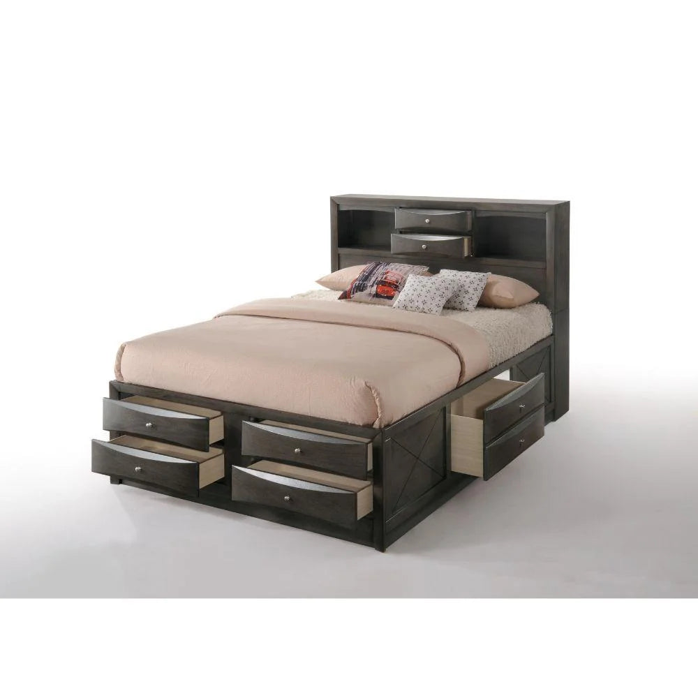 Gray Oak Wood Full 6PCS Bedroom Set with Storage C86614