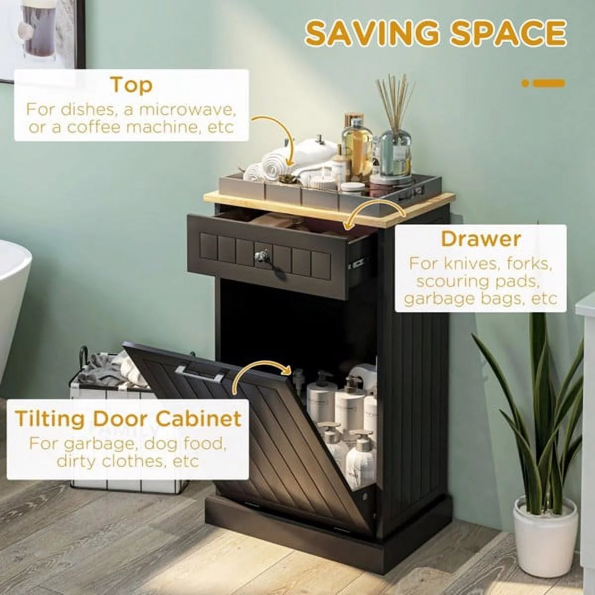 Freestanding Trash Can Holder Cabinet with Drawer Q1842