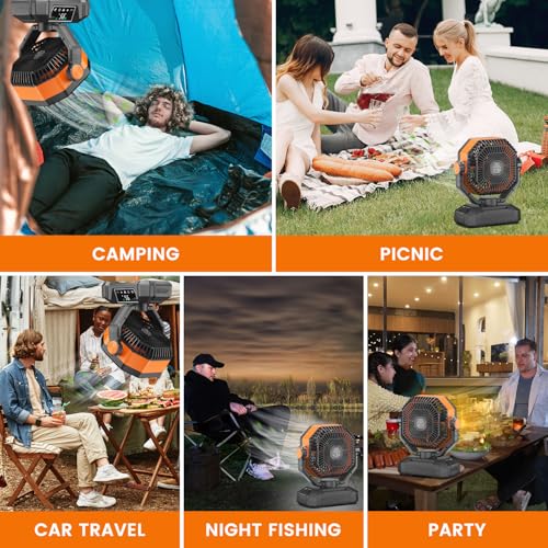 20000mAh Rechargeable Oscillating Camp Fan with LED Light and Remote W904