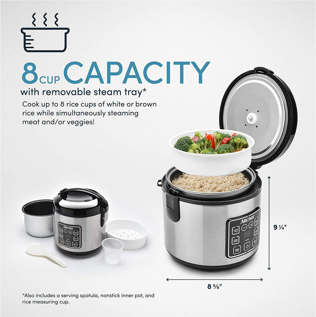 8 Cup Digital Stainless Rice Cooker and Food Steamer F7604