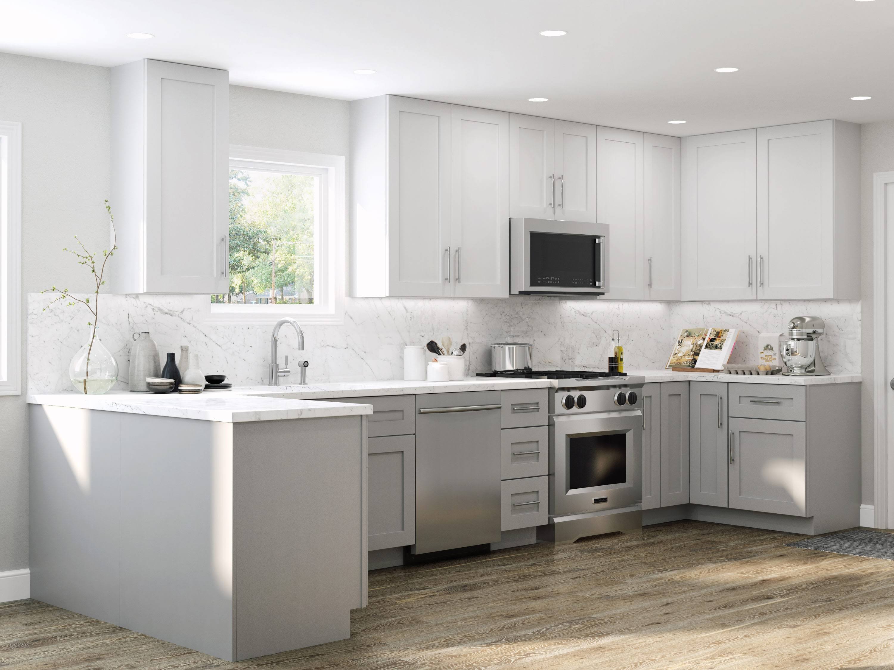 Veiled Gray Shaker Assembled Plywood 24 in. x 34.5 in. x 24 in. Sink Base Kitchen Cabinet R222