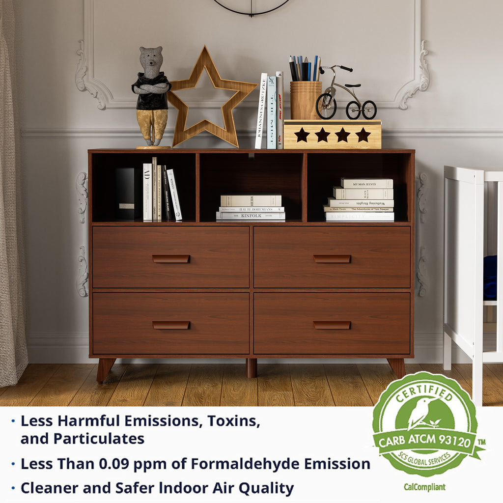 White and Brown 4 Drawers Wood Dresser with 3 Open Shelves I404046