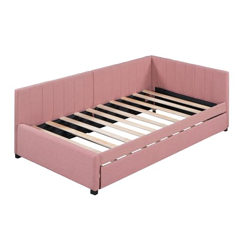 Full Size Teddy Fleece Upholstered Daybed with Trundle U440