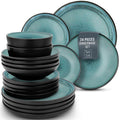 24 Piece Stoneware Dinnerware Set for 8, Beige Light Blue X4534