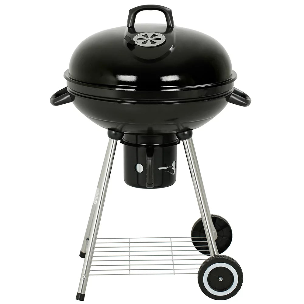 22" Round Portable Charcoal Kettle Grill With 2 Wheels, Black A868