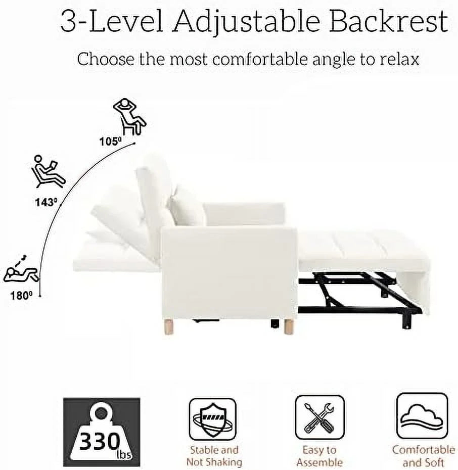 Convertible Chair Sleeper Velvet Adjustable Single Sofa Bed with Lumbar Z1939