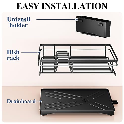 White Large Dish Rack with Drainboard and Utensil Holder S942790