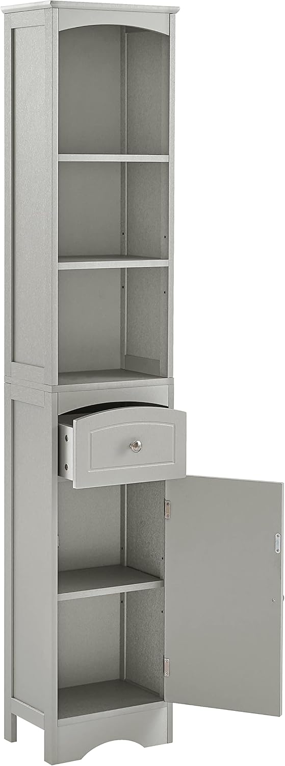 Grey Tall Slim Bathroom Storage Cabinet with 3-Tier Adjustable Shelf and 1 Drawer S365