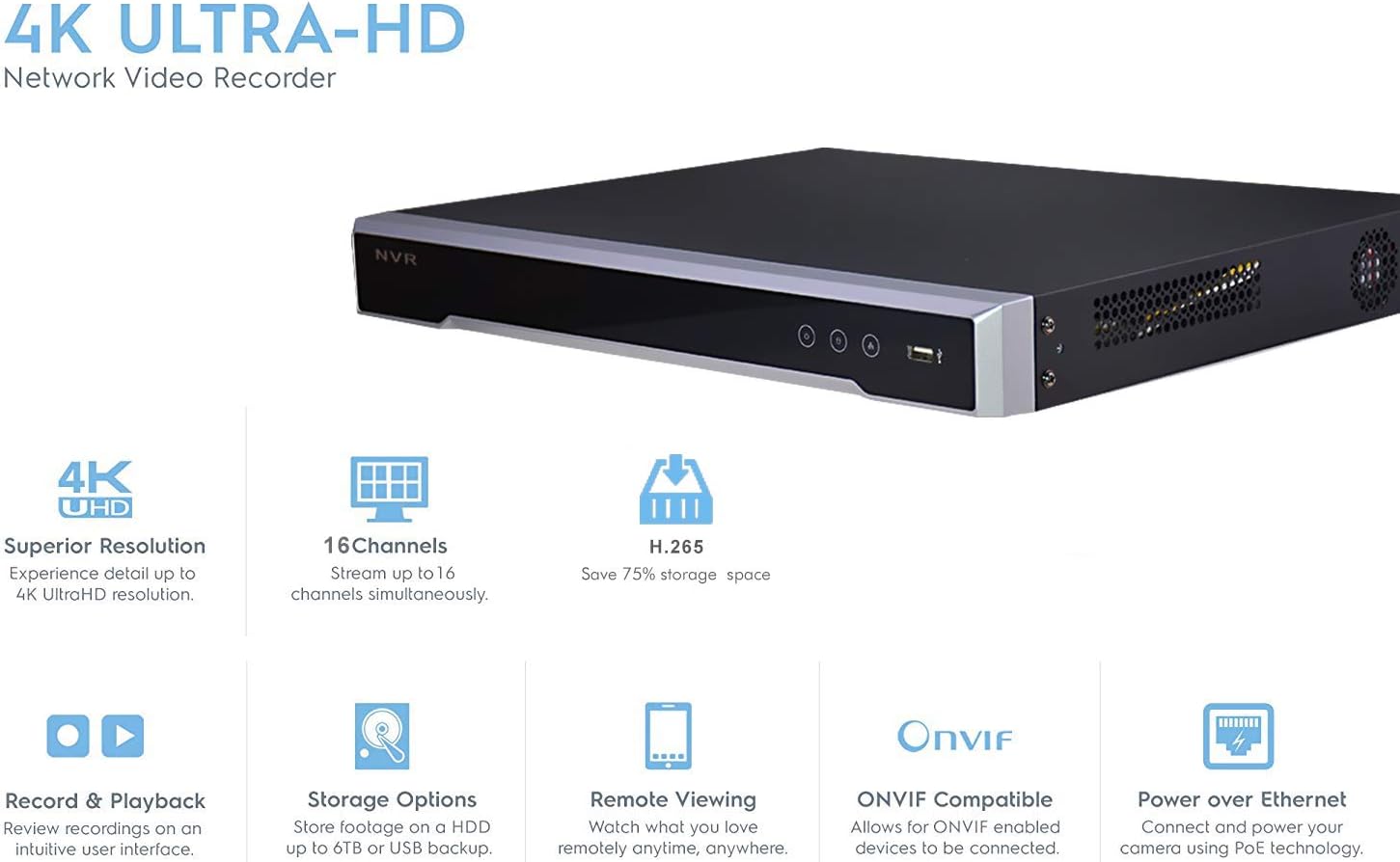 16-Channel PoE 4K Network Video Recorder NVR T739682