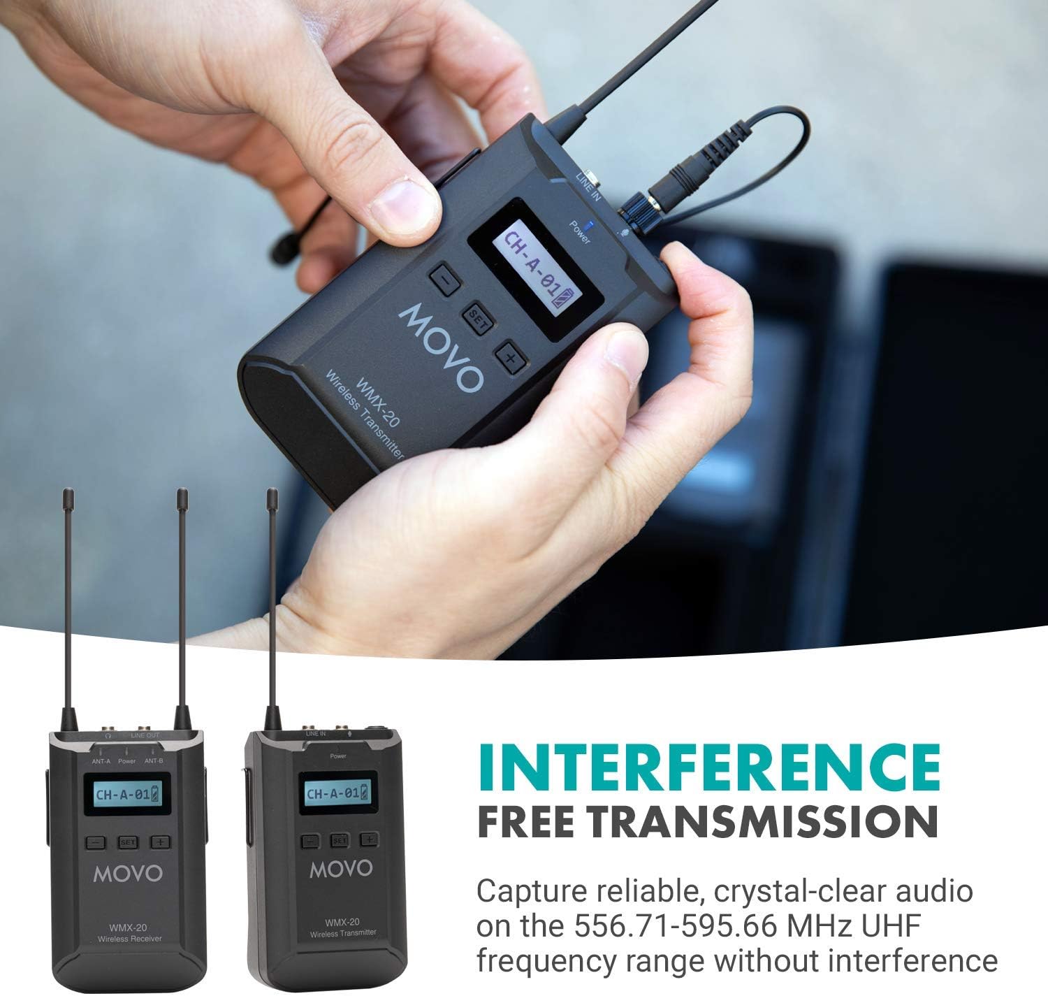 48-Channel UHF Wireless Lavalier Microphone System with 1 Receiver, 1 Transmitter, and 1 Lapel Microphone V6577