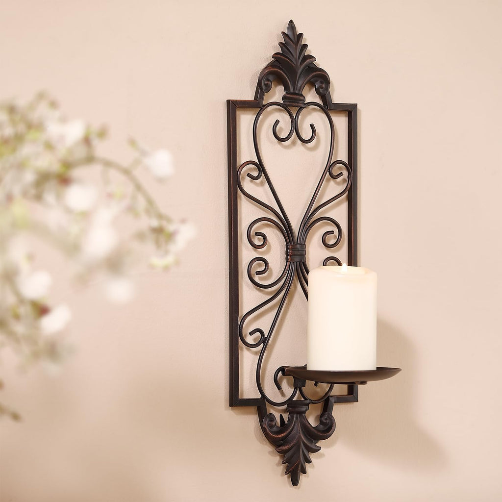 Metal Candle Sconces Wall Decor Set of 2, 16.5" H Wall Candle Holder, Bronze Z3611