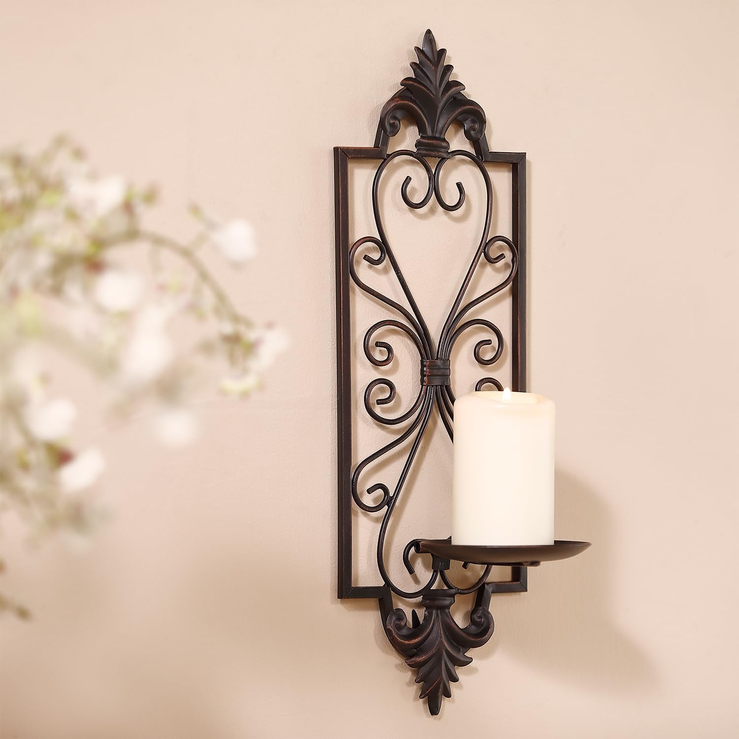 Metal Candle Sconces Wall Decor Set of 2, 16.5" H Wall Candle Holder, Bronze Z3611