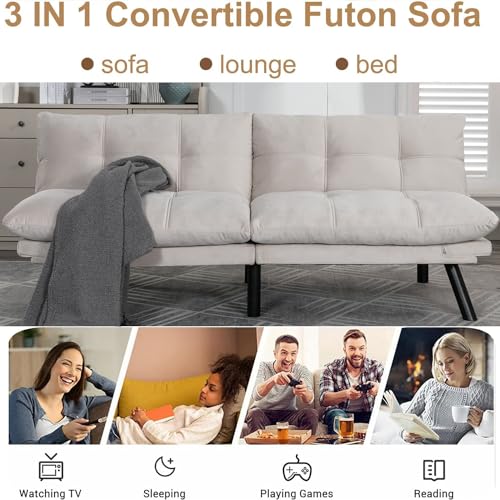 Linen Futon Sofa Bed, Convertible Folding Couch, Double Loveseat Bed (Linen Dark Gray) S41172
