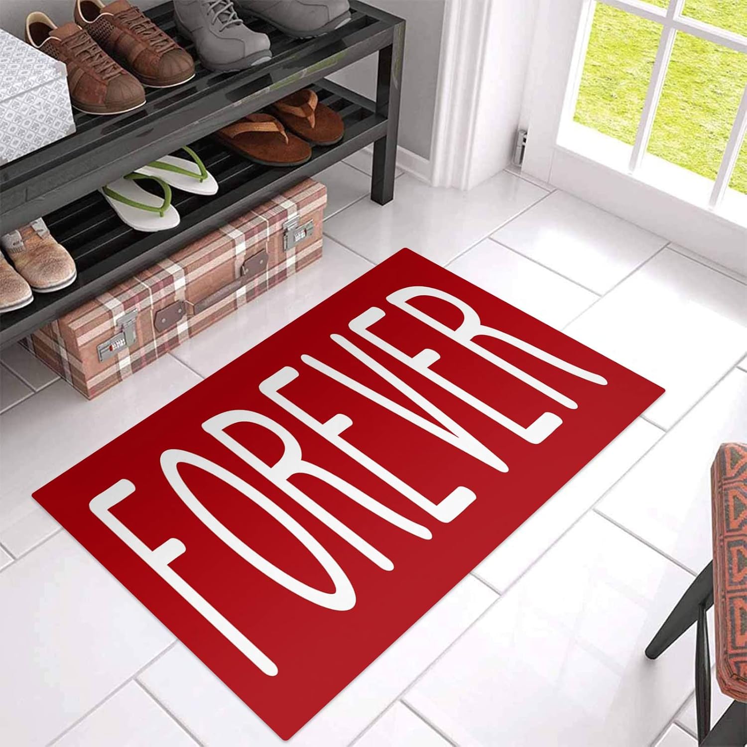 White Quote on Red Non Slip Door Mat V276806