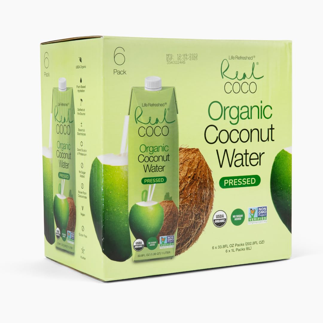 Organic Pressed Coconut Water (6-Pack 1L), No Sugar Added W546