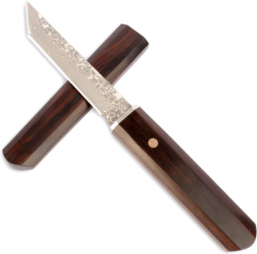 Handmade Samurai Full Tang Katana Damascus Tanto Fixed Blade Knife Wooden Sheath E371491