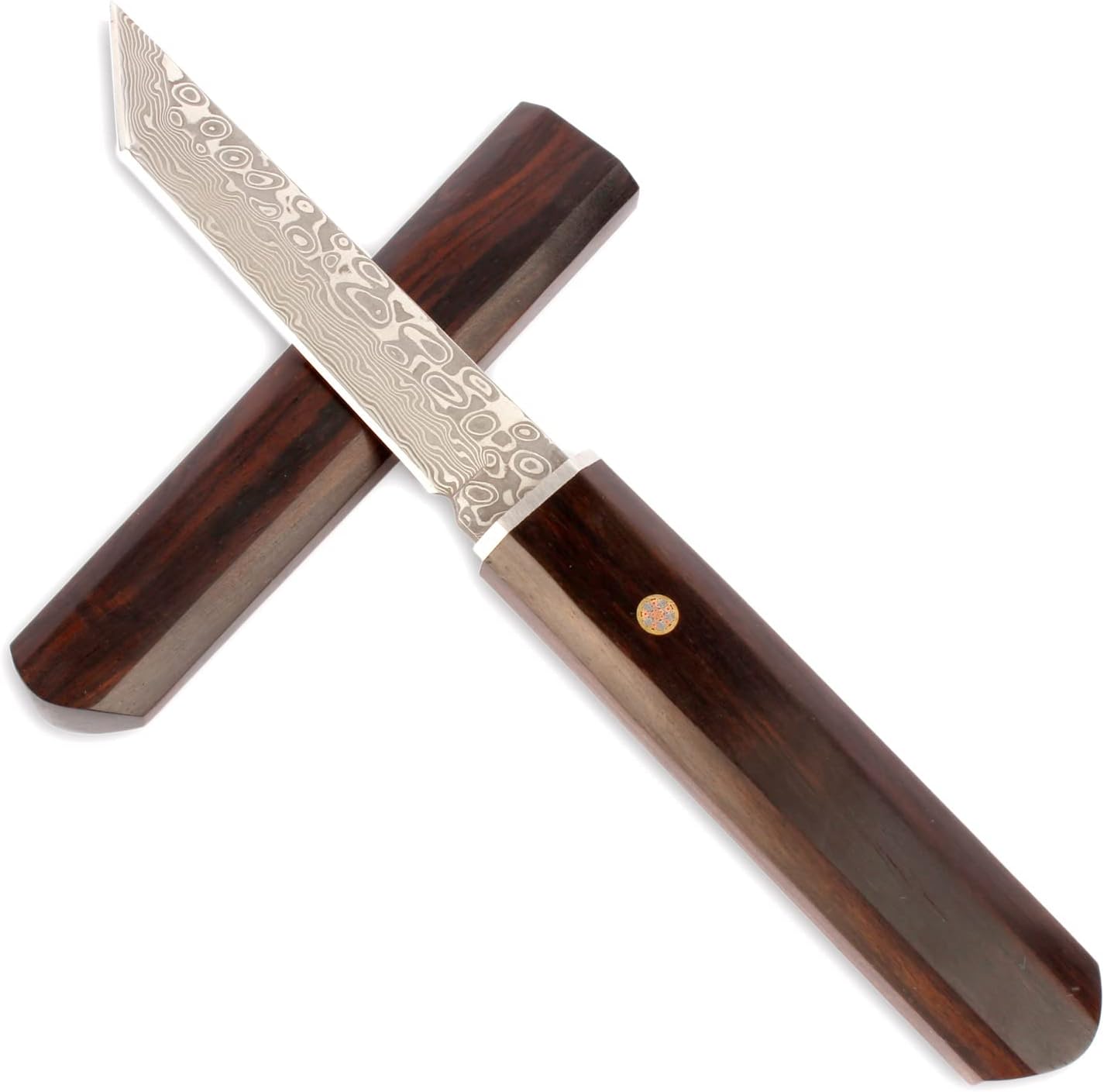Handmade Samurai Full Tang Katana Damascus Tanto Fixed Blade Knife Wooden Sheath E371491