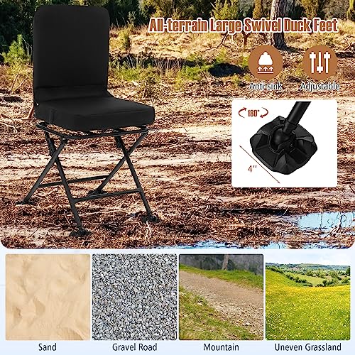 Black 360° Swivel Folding Hunting Chair with Padded Cushion T6116