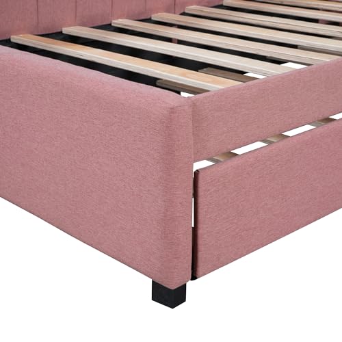 Full Size Teddy Fleece Upholstered Daybed with Trundle U440