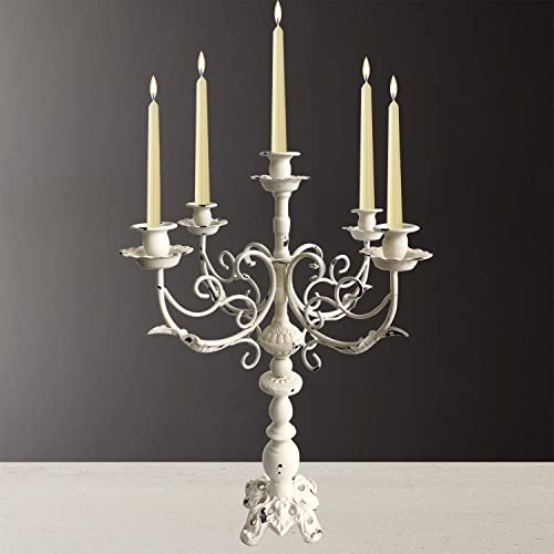 Vintage White Cast Iron 5 Arms Candlestick Holders 17Inch Tall S328470