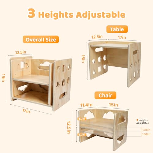 Wooden Toddler Table and Chair Set with Blackboard, 3 Heights Adjustable F246868