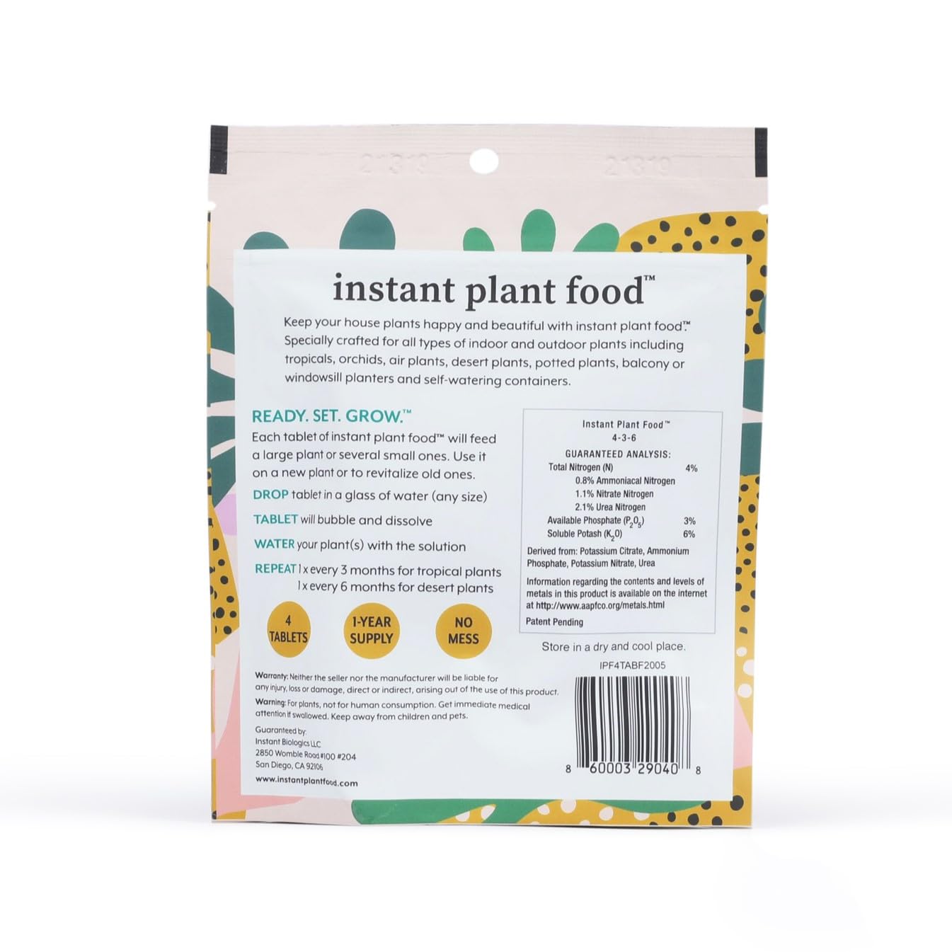 4 Tablets Self-Dissolving Plant Food H178997