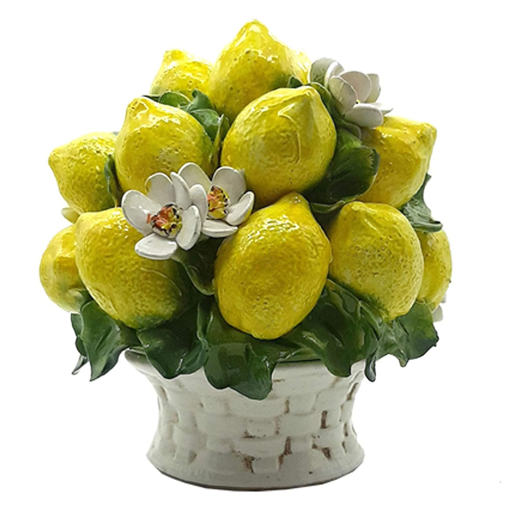 Italian Ceramic Lemons Centerpiece - 9 inches Tall Hand Made Italian Pottery Decorative Fruit Basket Y976375