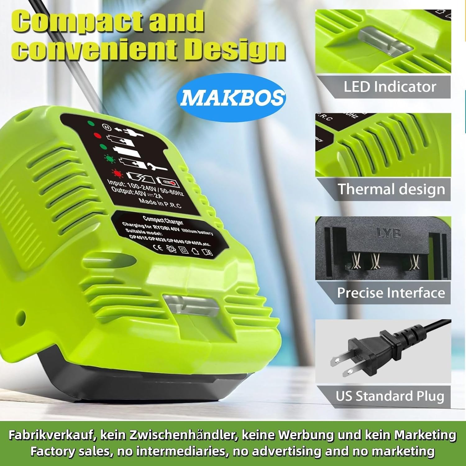 Portable Mini Fast Charger Adapter for 40V Battery A3306