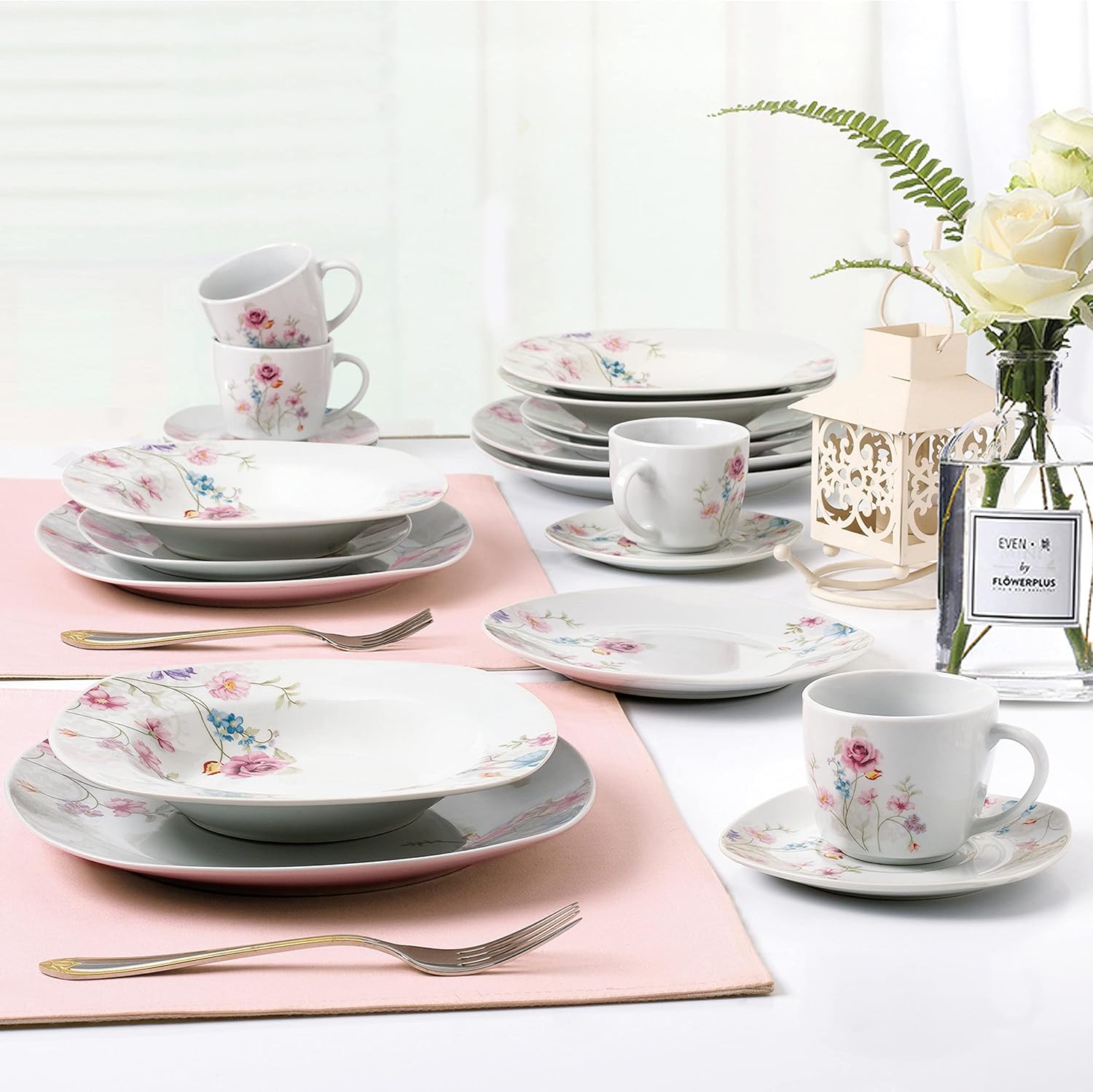 Porcelain 20 Piece Square Dinnerware Set, White Y5659