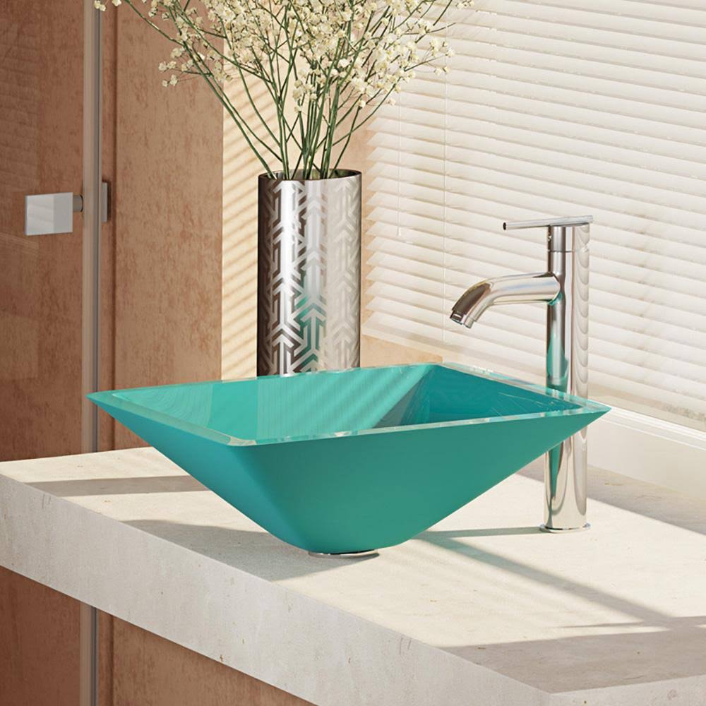 16-1/2x22 Glass Vessel Bathroom Sink with Vessel Faucet G135923