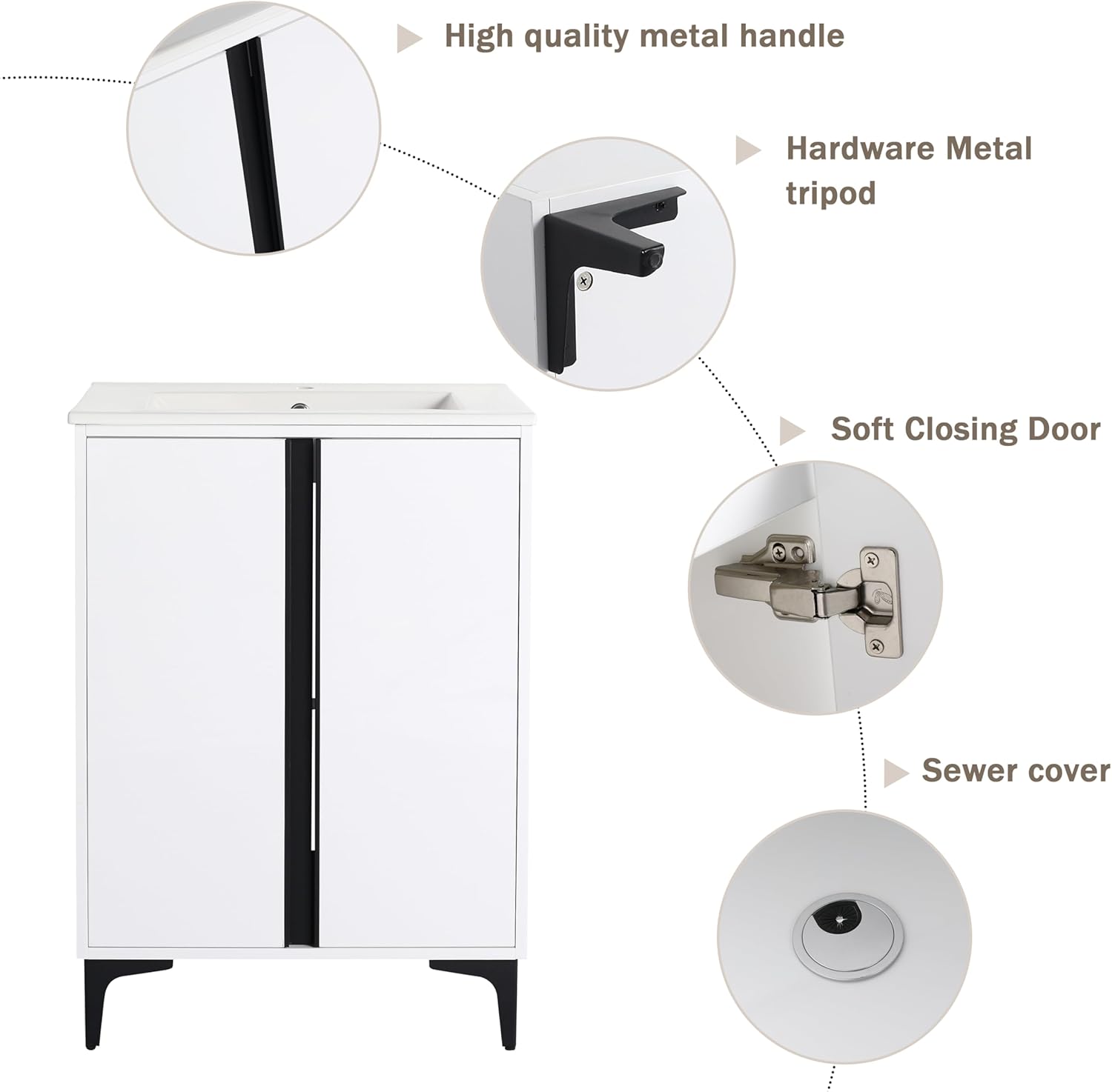 White 24 Inch Freestanding Bathroom Vanity with Ceramic Sink G1265