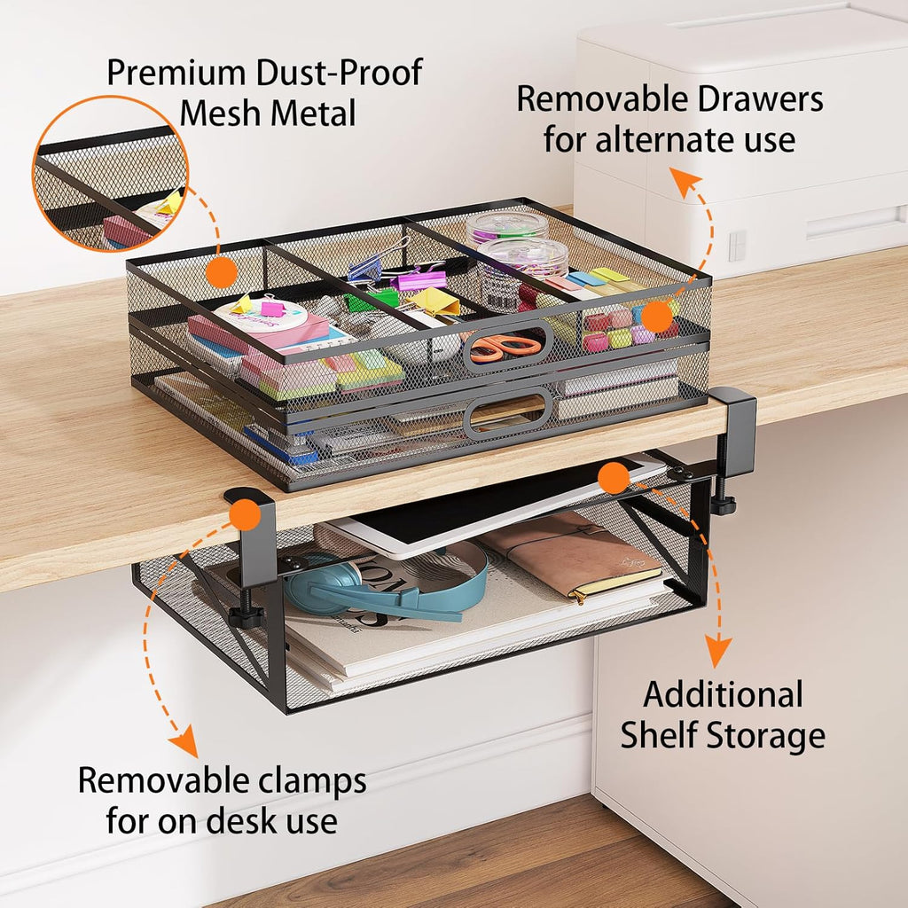 Under Desk 2 Drawer Metal Drawer Organizer Large 15.6x12x4.7 Inches D220