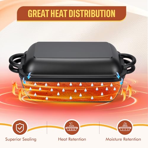 Black Cast Iron Non-stick Bread Loaf Pan with Lid 5.7 QT Dutch Oven I393848