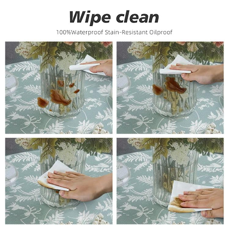 Round Vinyl Fitted Tablecloth with Flannel Backing Elastic Edge Design Table Cover T105
