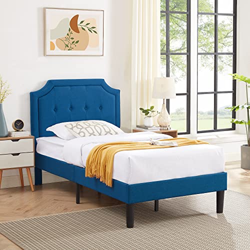 Twin Size Upholstered Platform Bed Frame with Wooden Slats R444
