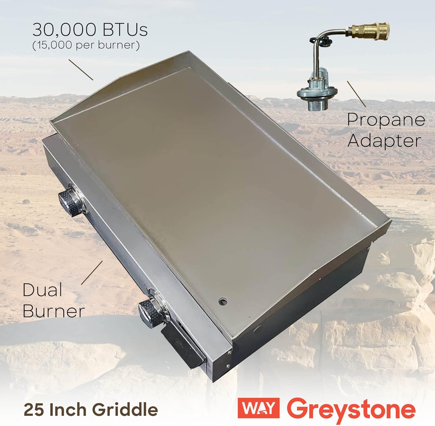 Black 25 Inch Stainless Steel RV Griddle with 2 Burners I470000