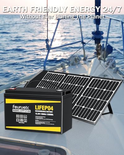 12V 100Ah LiFePO4 Lithium Battery with 100A BMS, 1280Wh Energy Storage, Iron Phosphate 15000 Deep Cycles Marine Battery H340
