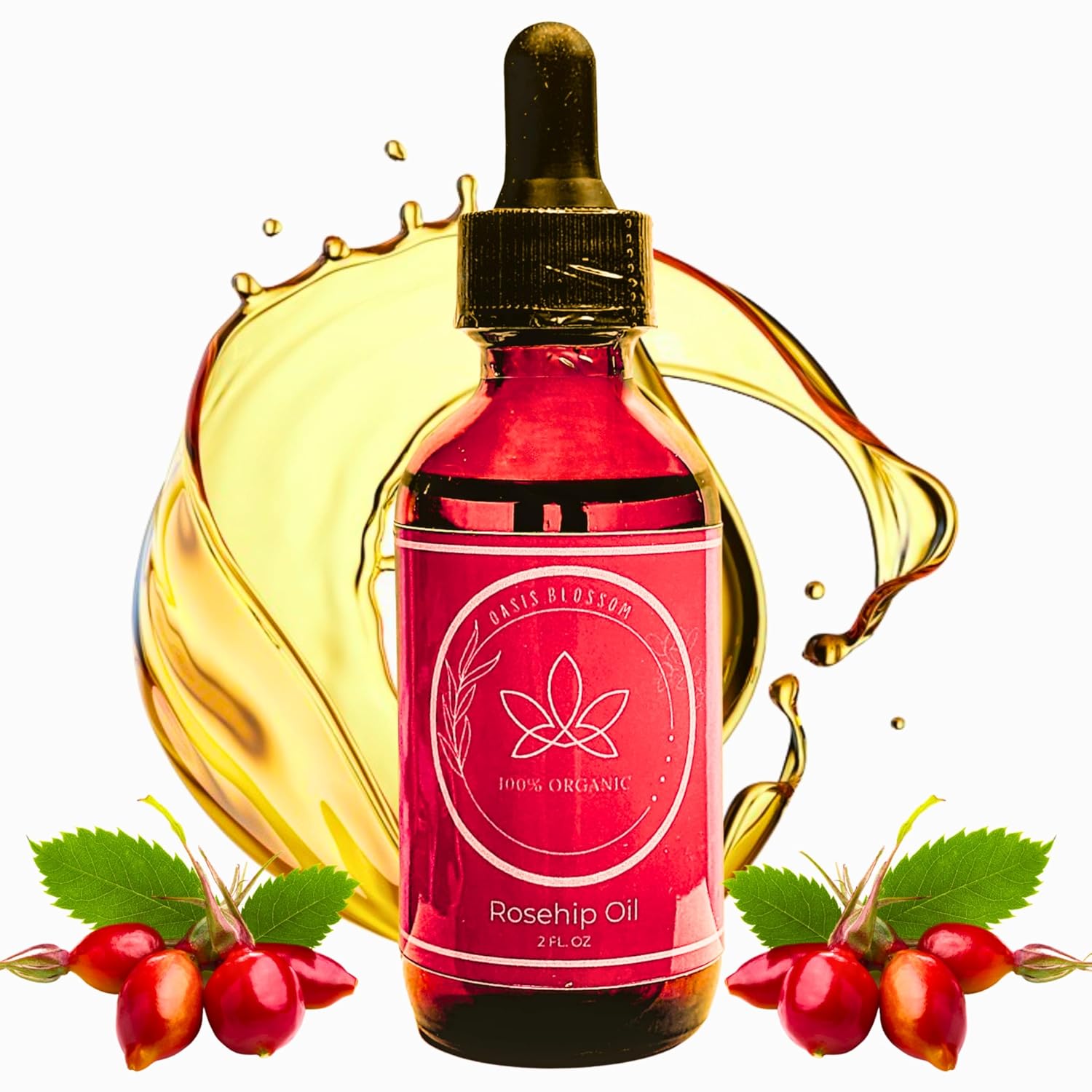 100% Pure Certified USDA Organic Cold Pressed Unrefined Rosehip Oil, 2 Fl Oz Y323386