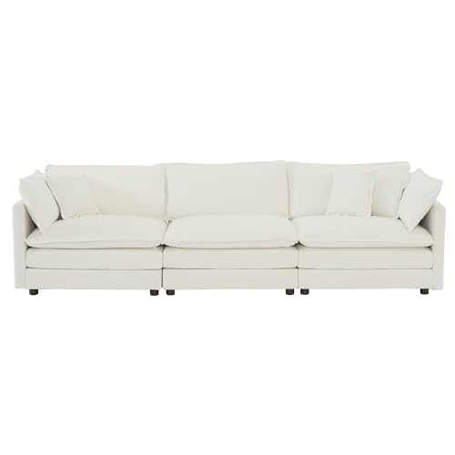 White Oversized Chenille Sectional Sofa with 2 Ottomans Q19689
