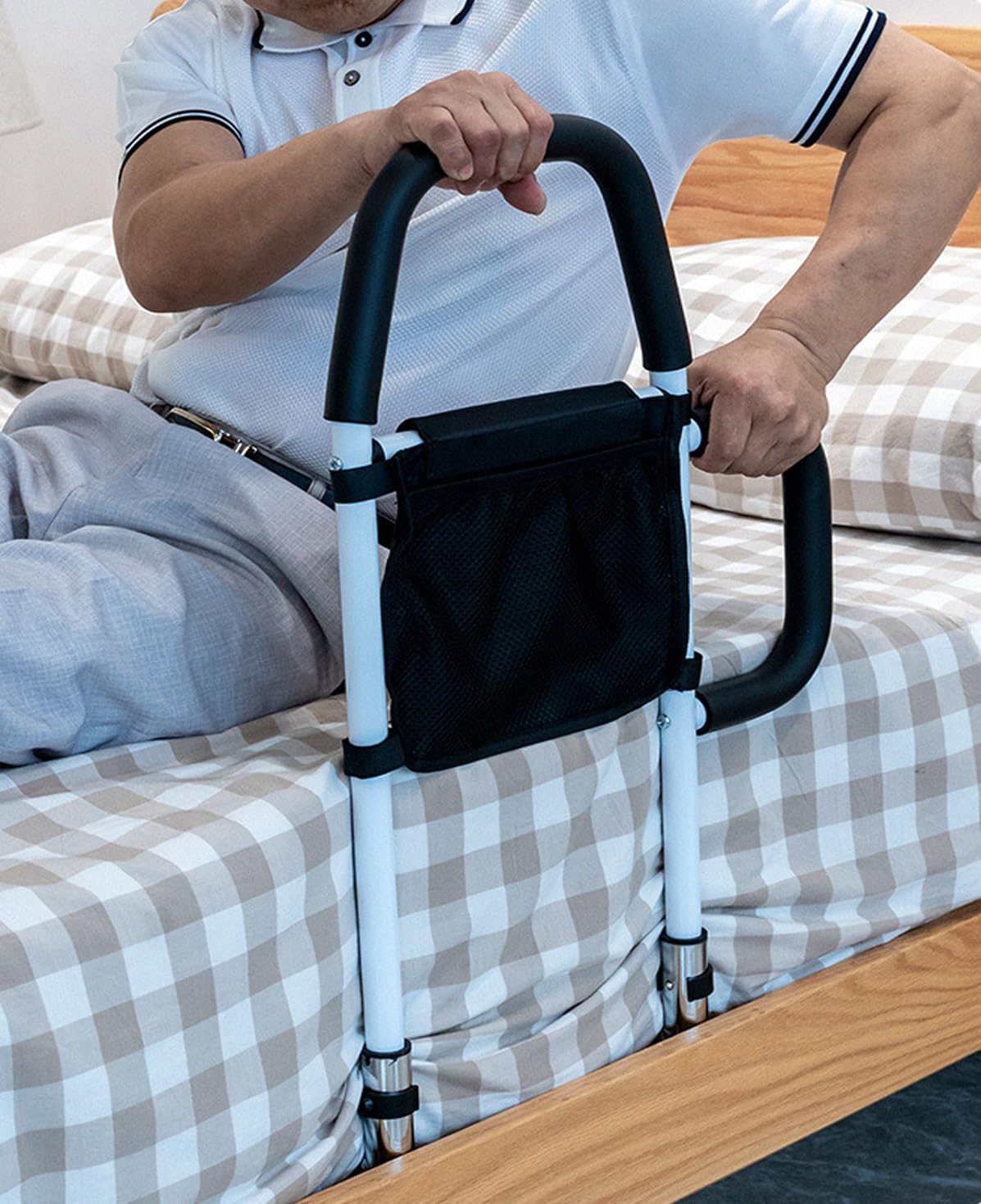 Heavy Duty 330lbs Bed Rails with Dual Padded Grab Bars & Storage Pocket P321840