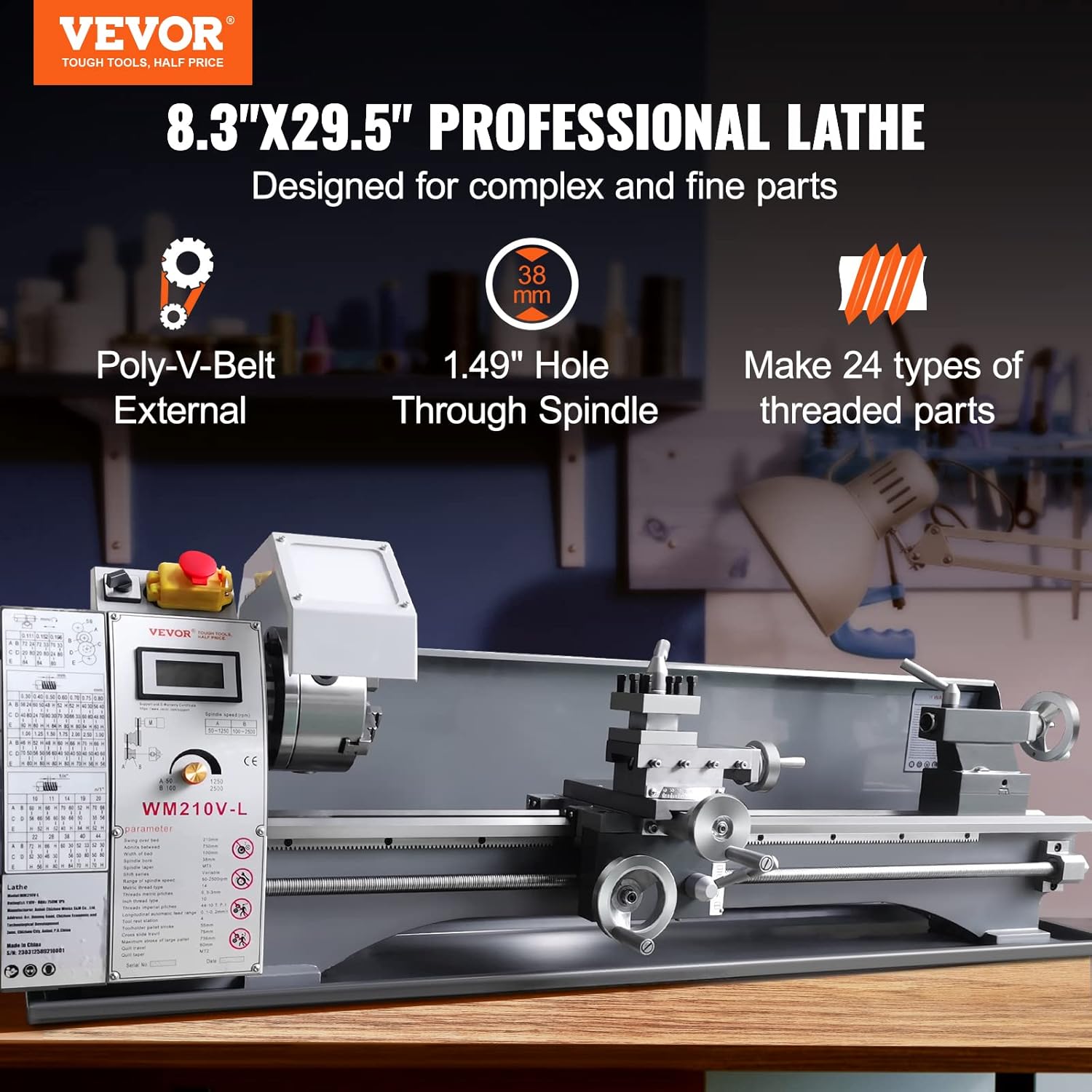 8.3'' x 29.5'' Benchtop Metal Lathe with Tool Box C175400
