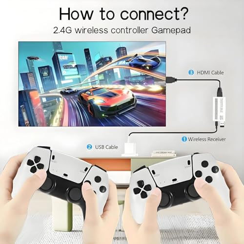 Classic Retro Game Console with 20000+ Video Games and Dual Game Controllers (White-Grey) H6677