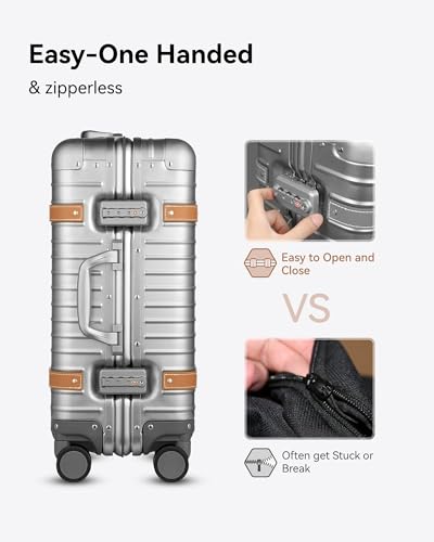 Silver 20 Inch All Aluminum Carry On Luggage with Wheels L477