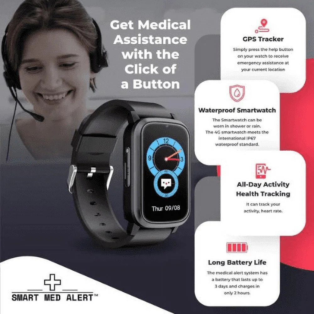 Medical Alert 4G Cellular Rectangular Smart Watch F663292