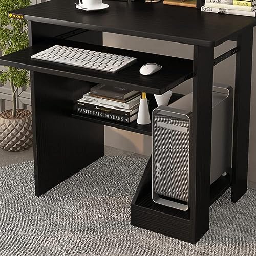 Black Computer Desk with Shelves and Keyboard Tray C2230