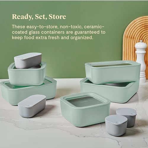 14 Pieces Ceramic Coated Glass Food Storage Set with Glass Lids P616