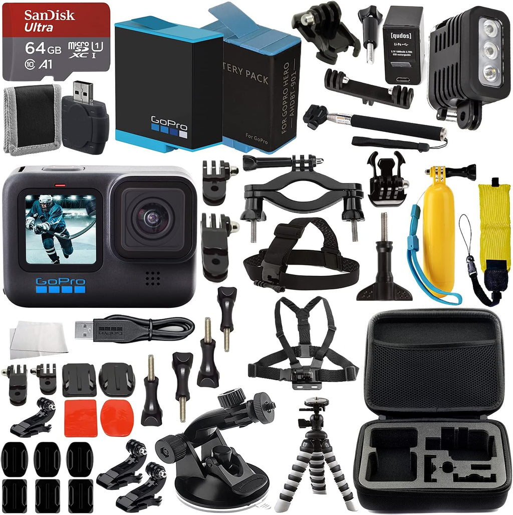 Hero 10 Black with 64GB microSD Memory Card, Replacement Battery, Underwater LED Light with Bracket, Water Resistant Protective Case Q51988