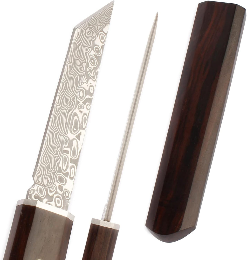 Handmade Samurai Full Tang Katana Damascus Tanto Fixed Blade Knife Wooden Sheath E371491