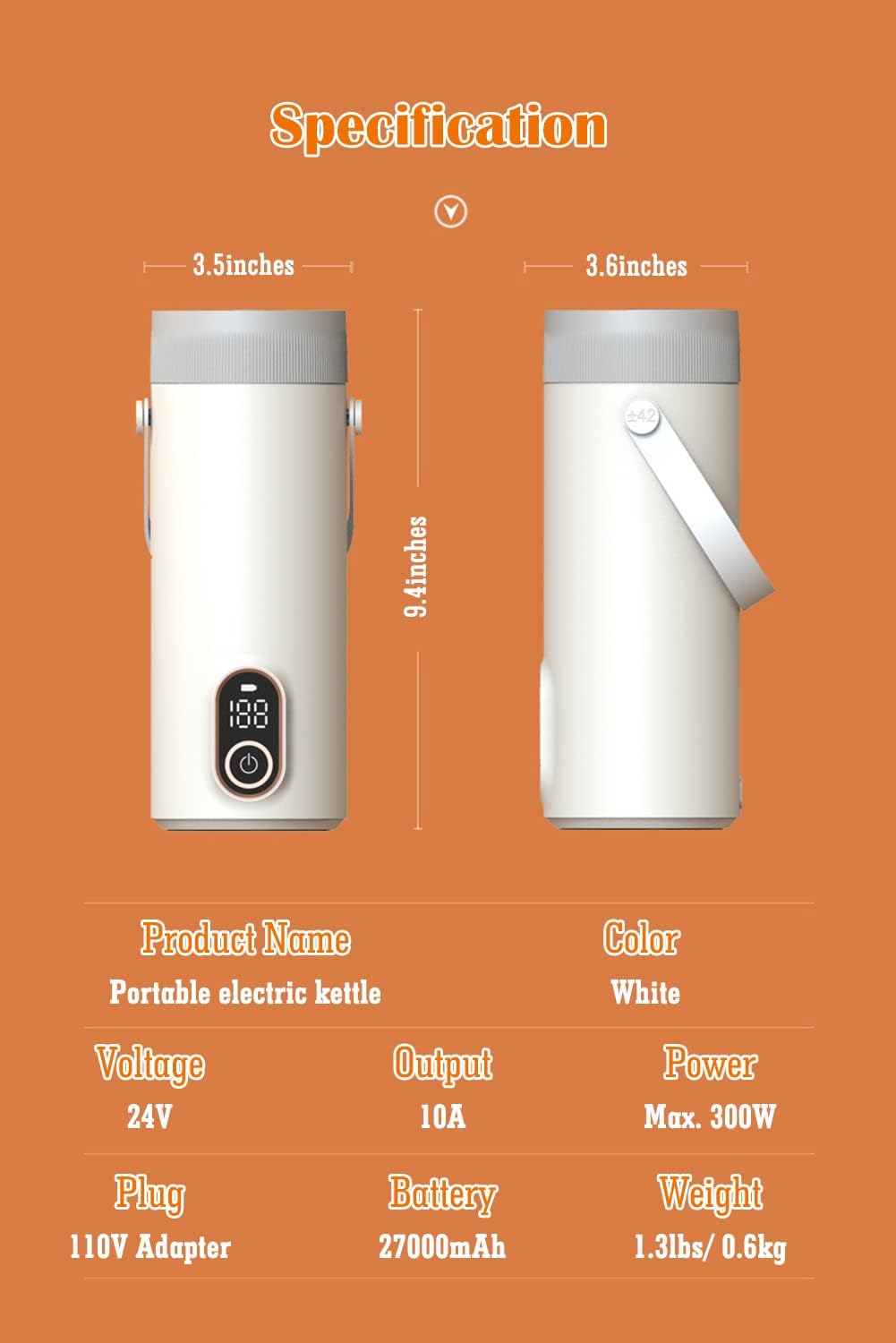 Cordless Portable Electric Kettle 400ML 304 Stainless Steel C4609