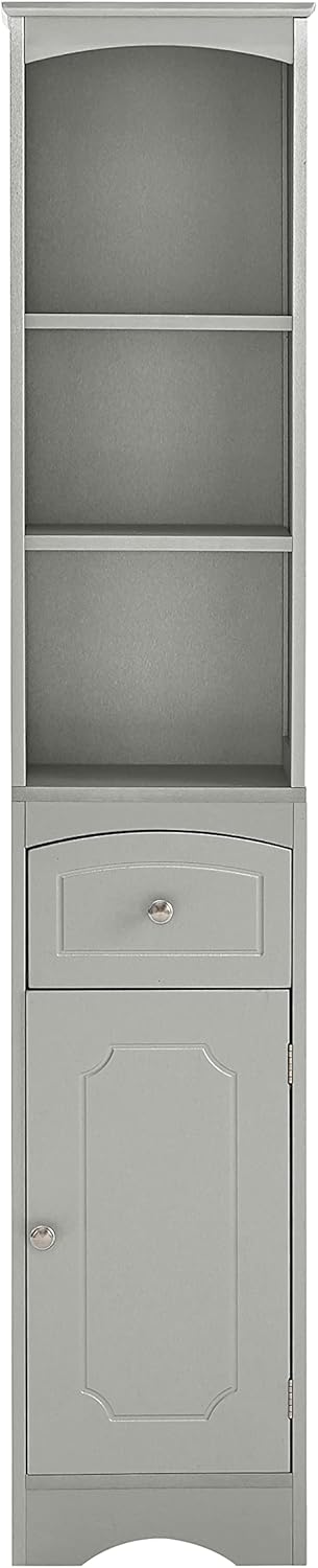 Grey Tall Slim Bathroom Storage Cabinet with 3-Tier Adjustable Shelf and 1 Drawer S365